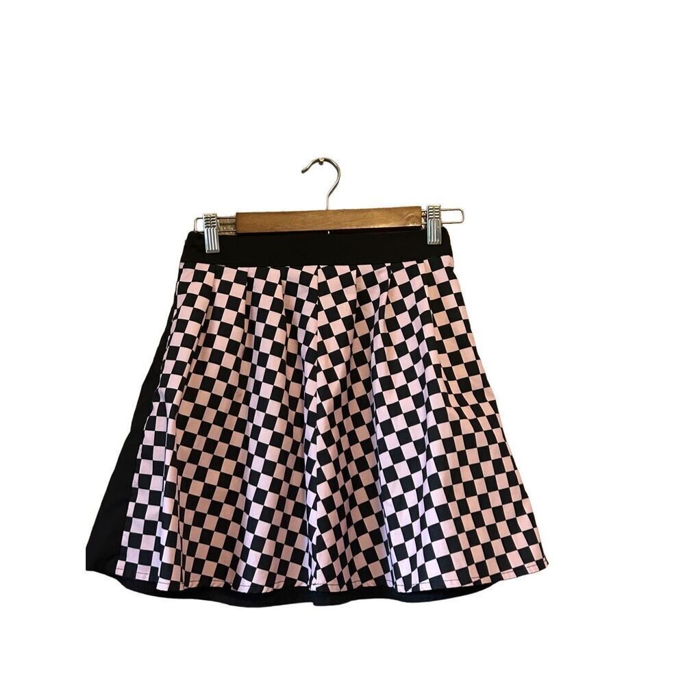 Black Checkered Pleated Mini Skirt Ring Zipper Streetwear Punk Rave‎